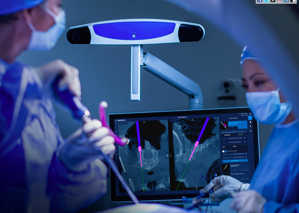 The image illustrates the recent technology used in spine surgery.