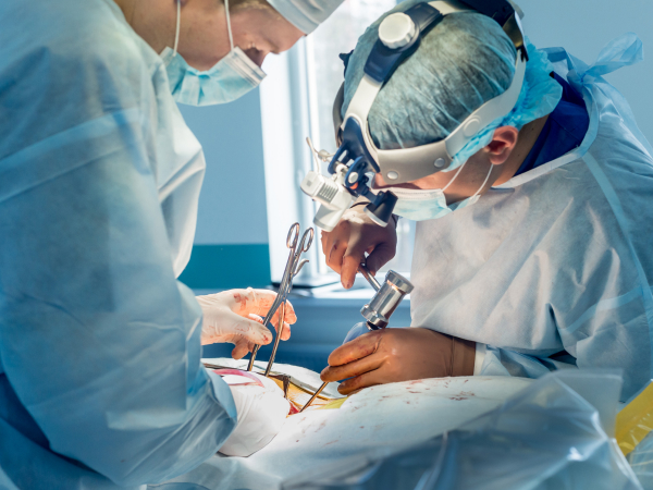 Spine experts perform surgery for a patient with lumbar spine problem.