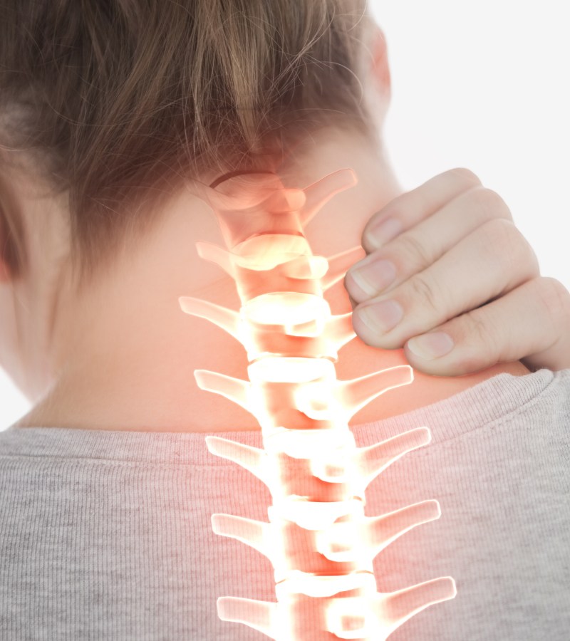 The image showing a woman with neck pain.